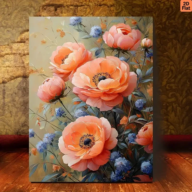 

1pc Paint by Numbers Kit with No Frame - 11.8x15.7 Inch (30x40cm) Pink & Peach Peonies on Beige, Numbered Pre-Printed Canvas, Ea