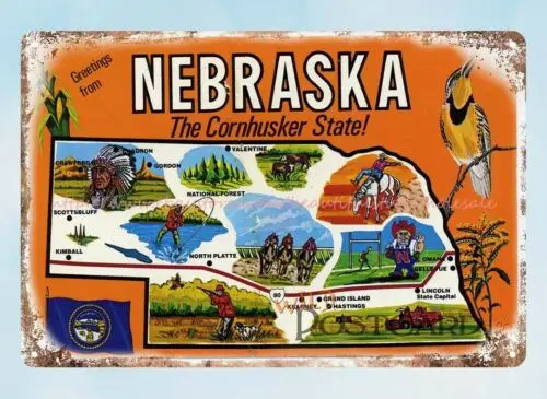 vintage style Greetings from Nebraska The Cornhusker State WILDLIFE tin sign