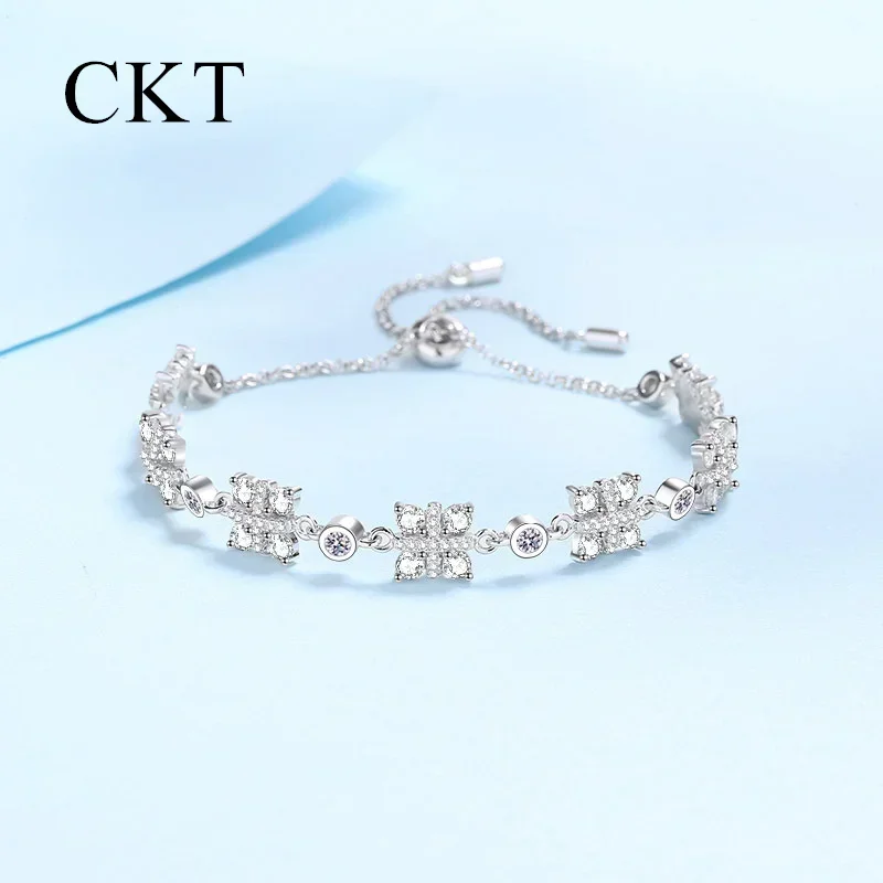 18K White Gold 2.16ct Moissanite Bracelet for Women Platinum Pt950 Adjustable Wedding Fine Jewelry Korean Temperament Gift