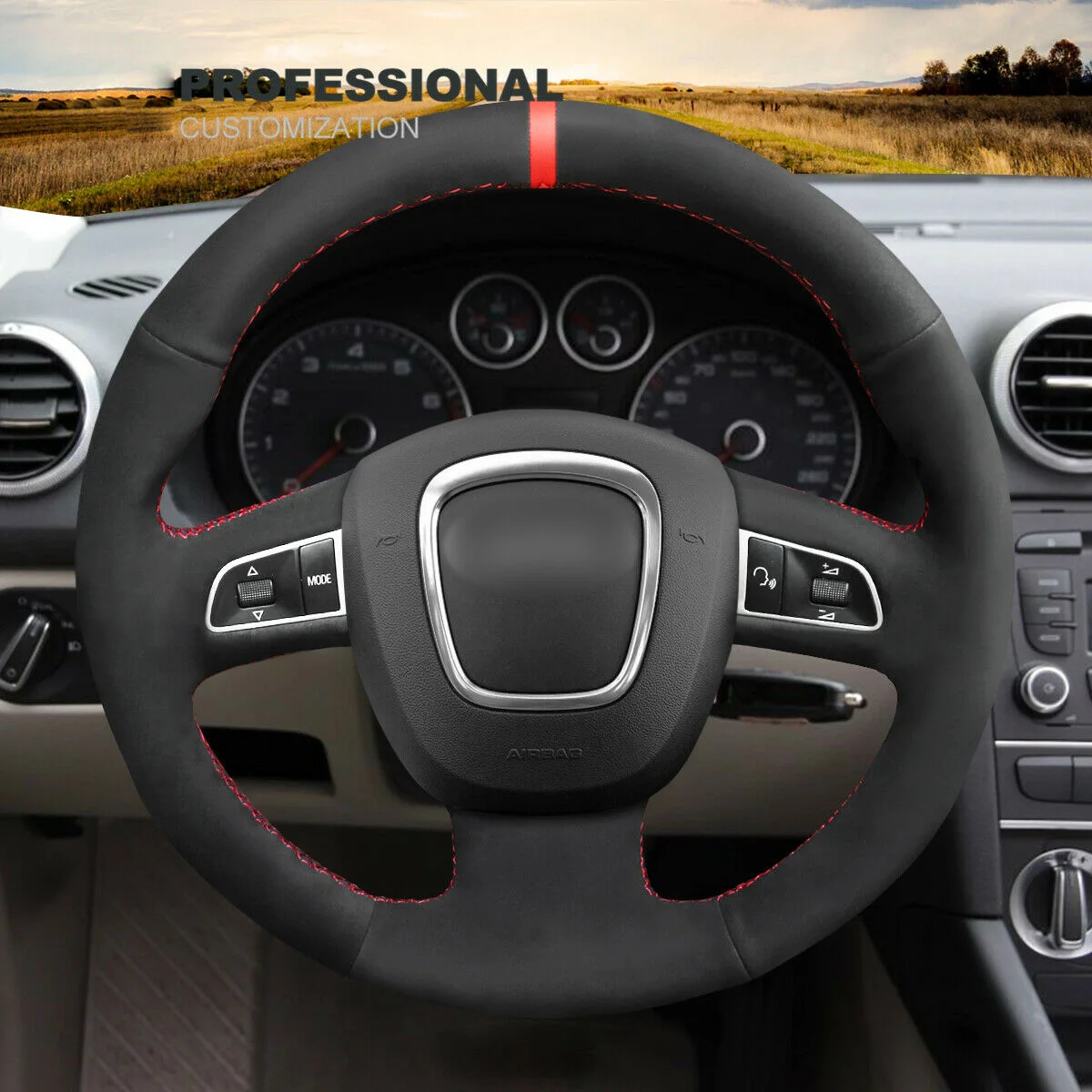 

DIY Hand Stitch Custom Suede Car Steering Wheel Cover For Audi A3 A4 A5 A8 Q7 S4 S5 Seat Exeo Car Accessories