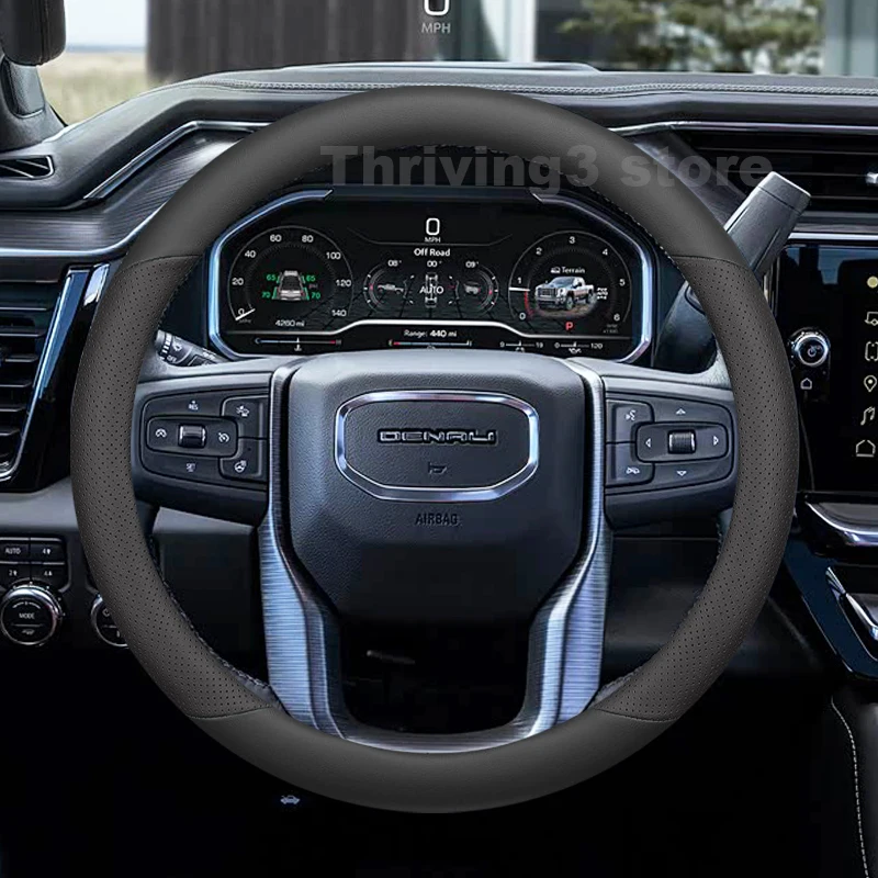 

Leather Car Steering Wheel Cover For GMC Sierra AT4 Denali AT4X 2010-2023 Non-slip Auto Steering Wheel GMC Sierra Accessories