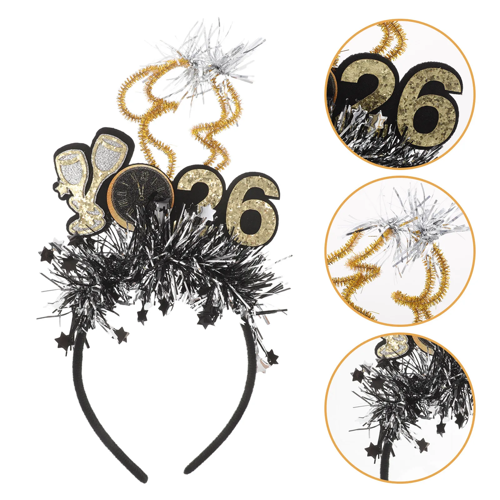 

3Pcs New Year Party Headbands Elegant Glitter Stars Sparkly Hair Accessories Holiday Festival Hairbands 2026 Celebration