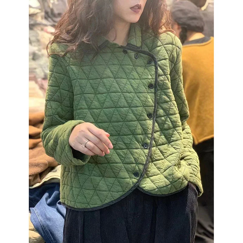 

Korean Loose Short Lapel Long Sleeve Down Cotton Coat Female Jackets Coats 2025 New Autumn Winter Women Parkas Fashion
