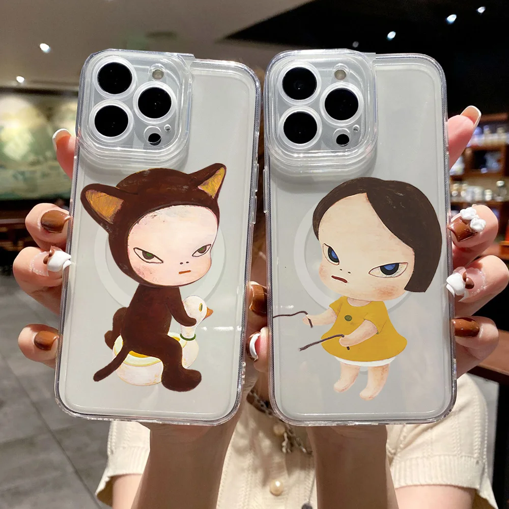 Yoshitomo Nara Art  Phone Case for iPhone 12 11 13 14 15 16 Max Pro Plus Magsafe Magnetic Wireless Cover