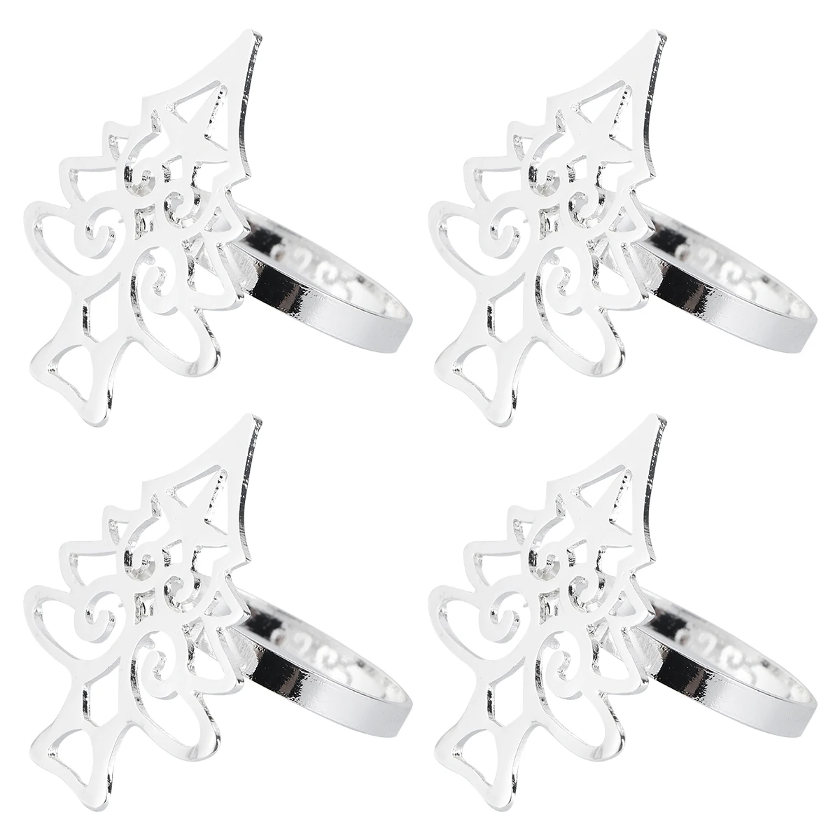 

4Pcs Delicate Napkin Buckle Set Alloy Christmas Tree Design Fashionable Dining Decoration for Special Occasions