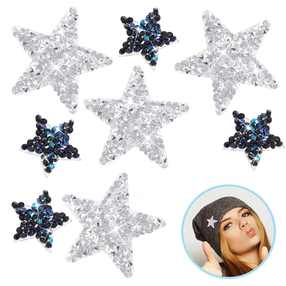 

10pcs Star Iron on Patches Glitter Rhinestone Adhesive Star Appliques Shiny Iron on Star Patches for Hats Clothing Repair Decor