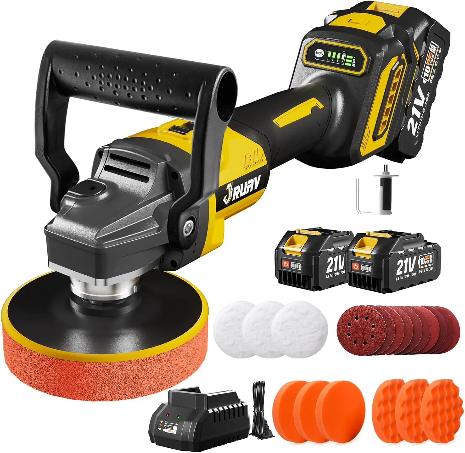 

Cordless Car Buffer Polisher 7230 RPM with 21V Battery & 29-Piece Detailing Kit for Waxing, Sanding, Scratch Removal