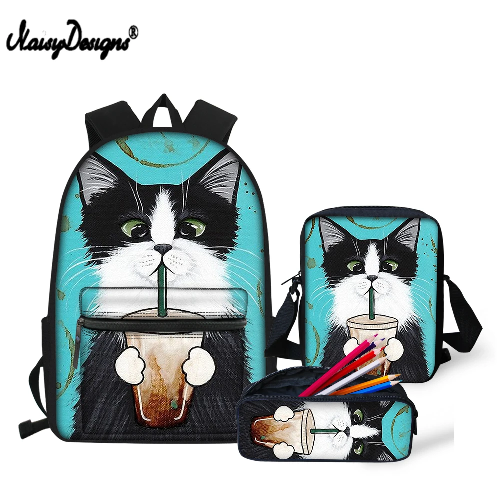 NOISYDESIGNS 3 Pcs/Set Cats Schoolbags Kids Cartoon Animal School Backpack For Girls  Bookbag Student Schoolbag Pen Pencil Bags