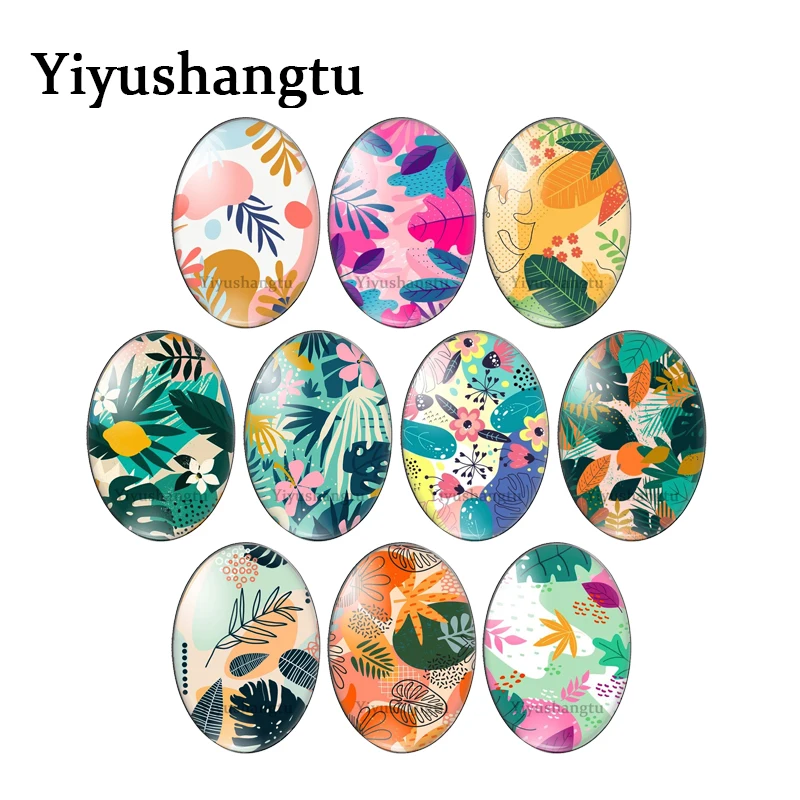 Forest beauty colorful leaves painting 13x18mm/18x25mm/30x40mm Oval photo glass cabochon flat back Making findings