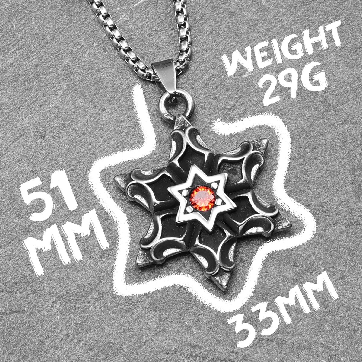 Six-pointed Star of David Pendants Gem Necklaces 316L Stainless Steel Men Chain Hip Hop Rock for Male Jewelry Gift Dropshipping view 5