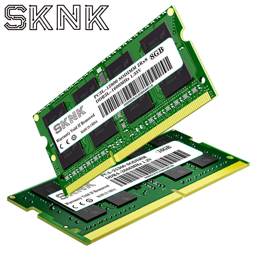 SKNK Laptop Memory RAM DDR4 16GB SODIMM 2666 3200 PC4-21300 25600 DDR3L 8GB 4GB 1333 1600 PC3L-12800S 10600 Notebook Memoria RAM