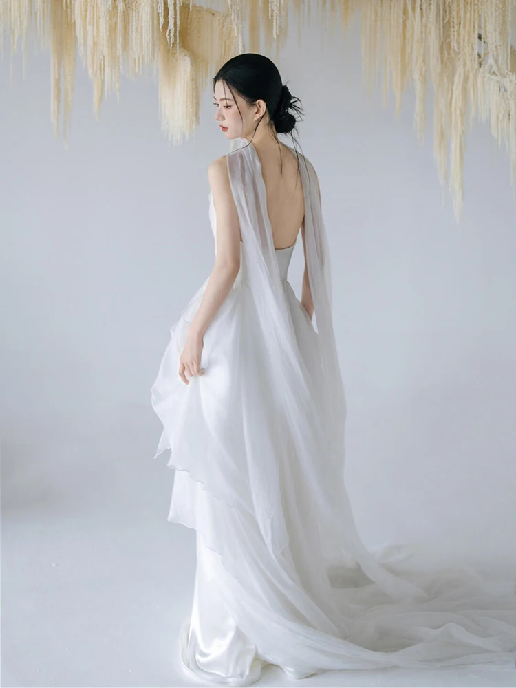 Ele Forest System-vestido de novia de lujo de alta calidad, velo de entrada para invitados de boda, falda larga coreana