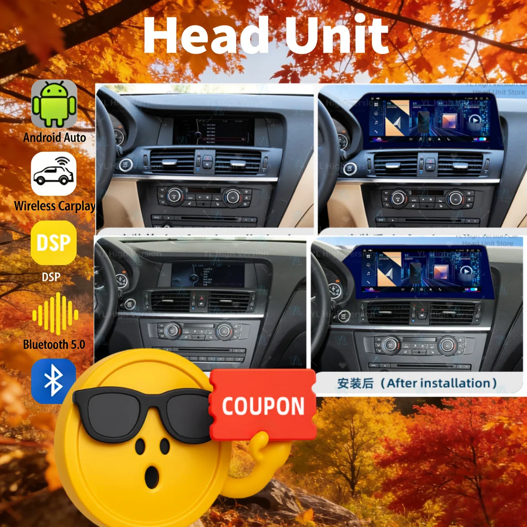4G For BMW X3 F25-X4 F26 2011-2018 Car Blade Screen 12.3''Android Multimedia Stereo Video DSP Head Unit Wireless CarPlay BT 5.0