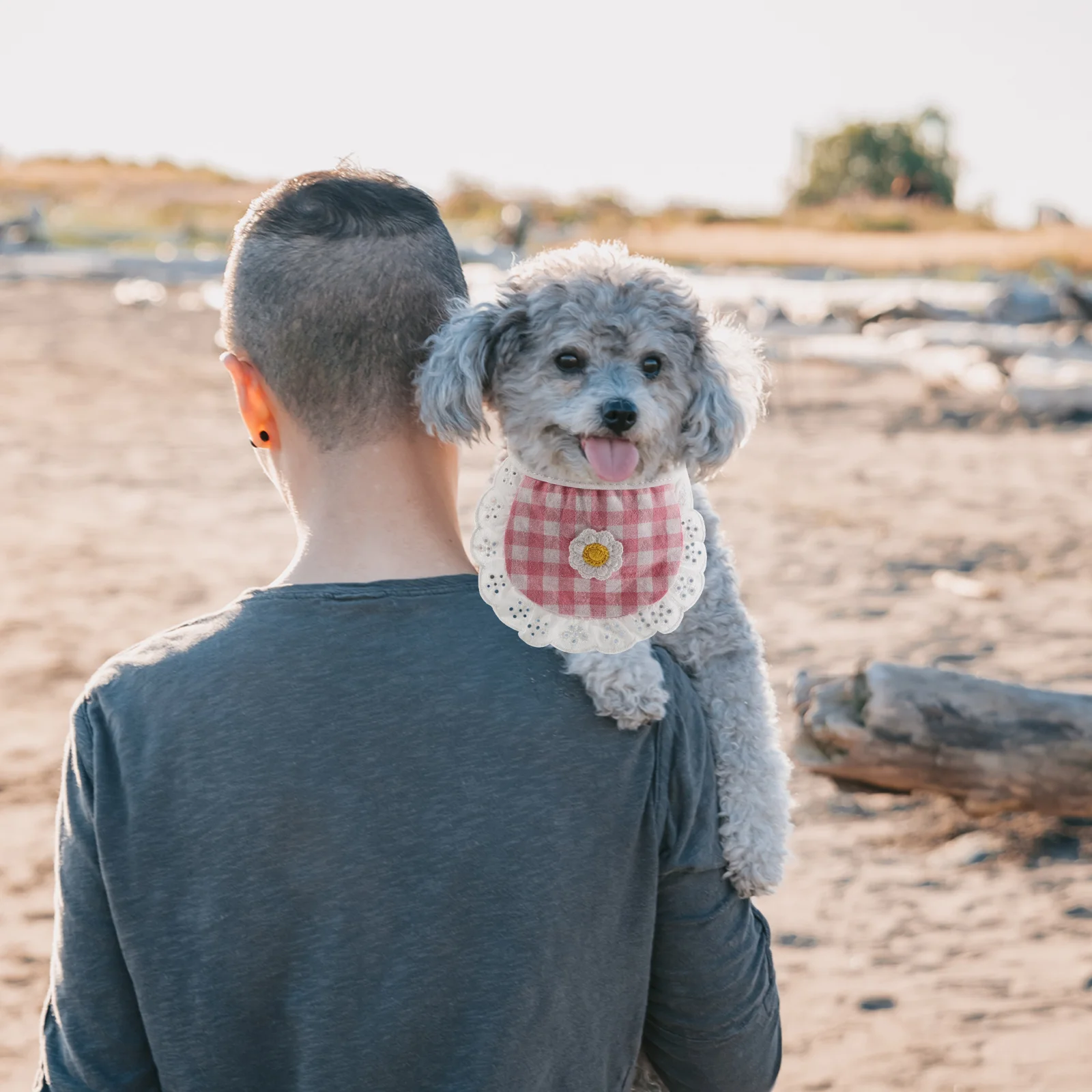 

Pet Dog Cat Neckerchief Bib Lace Floral Plaid Pattern Cotton Drool Bib Washable Small Breed Saliva Towel Accessory