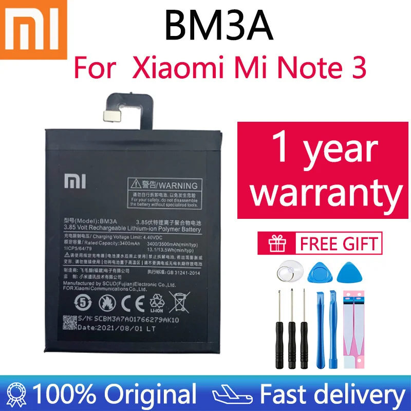 

Xiao Mi Original Phone Battery BM3A For Xiaomi Mi Note 3 Note3 Replacement Battery 3400mAh High Capacity Phone Batteries