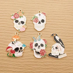 10pcs Enamel Flower Skull Charm for Jewelry Making Necklace Earring Pendant Diy Accessories Craft Supplies Gold Plated