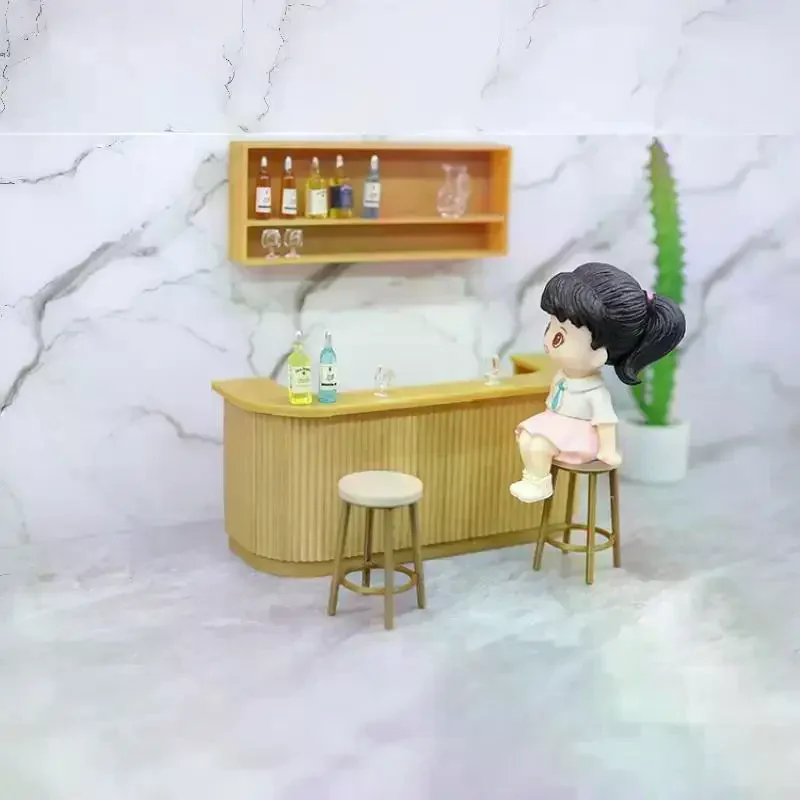 ชุดเฟอร์นิเจอร์พลาสติก 3 ชิ้น สำหรับเล่นบทบาทสมมติ โต๊ะ เก้าอี้ ขนาด 1:12 สำหรับบ้านตุ๊กตา ฉากเคาน์เตอร์บาร์ อุปกรณ์ตกแต่งบ้านตุ๊กตา