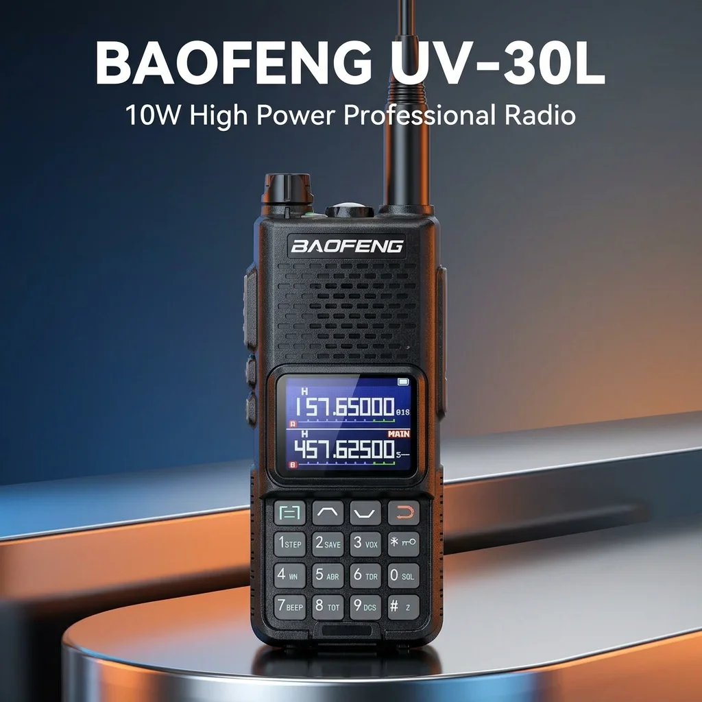 UV-30 10W High Power Analog Walkie Talkie 0-8km Range Dual Band VHF UHF 999CH Handheld Type-C Charging NOAA Weather