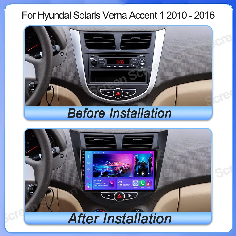 Android 16 DSP Car Radio For Hyundai Solaris Verna Accent 1 2010 - 2016 Multimedia Player GPS Head Unit 5G No 2din Touch Screen
