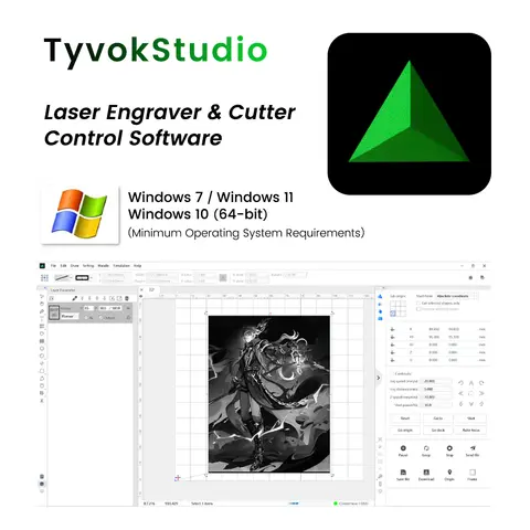 TyvokStudio Control Software Diode Controllers for Laser Engraver Cutter Controller Compatible Support Wind 7/11 Wind 10(64 Bit)