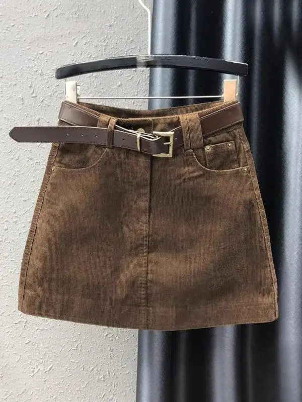 

Faionable Retro Corduroy Skirt Women's Autumn Winter High Waist A-Line Skirt Bodycon Anti-Light ort Skirt