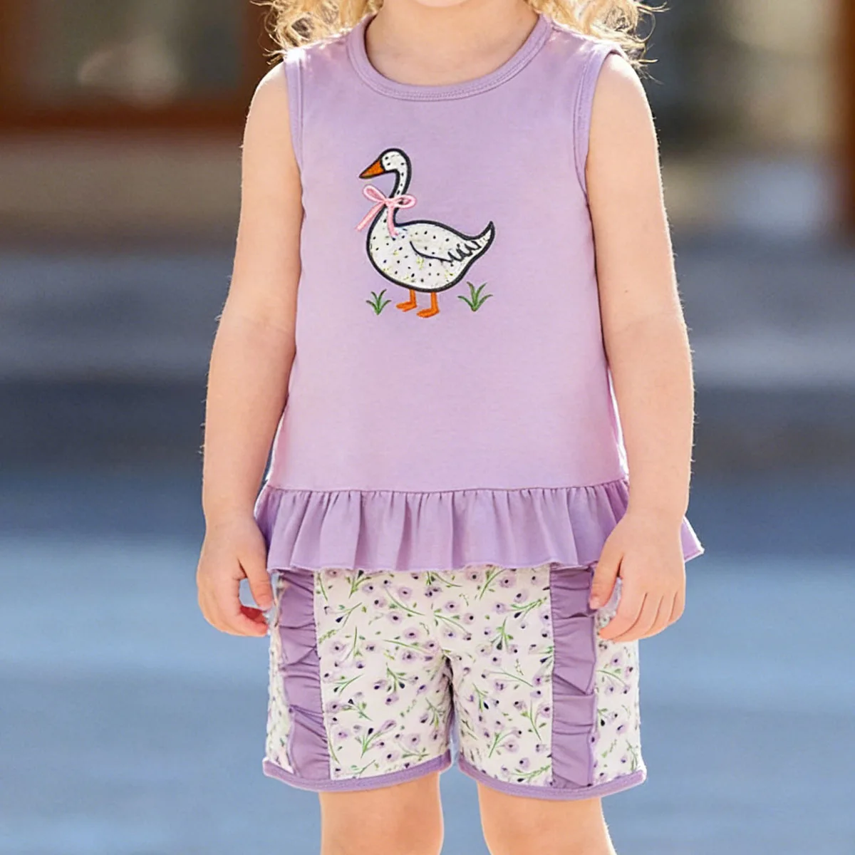 

Infant Embroidery Floral Goose Baby Girl Tunic Top Kids Ruffle Shorts Clothes Sets Toddler Clothes Children Clothing Wholesale