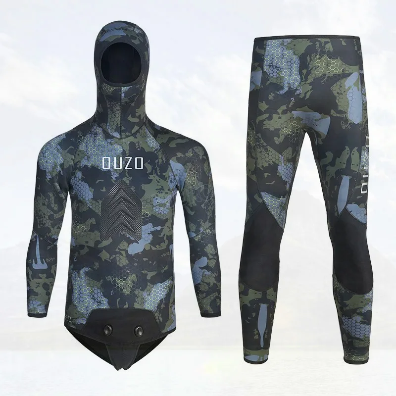 

3.5mm Neoprene Men Spearfishing Wetsuit Open Cell Camouflage Diving Suit 2pcs Set for Hunting,Scuba Dive