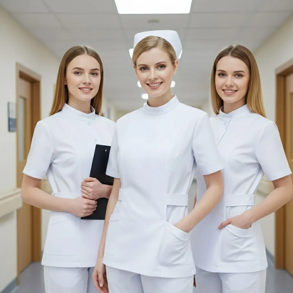 เสื้อคลุมแขนยาวสั้นสำหรับผู้หญิง - เสื้อคลุมแพทย์และพยาบาลสีขาว - เสื้อคลุมแล็บแขนยาวน้ำหนักเบาความยาวระดับสะโพกสำหรับนักเรียน