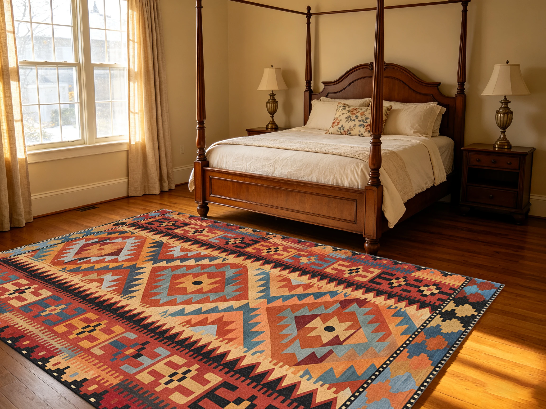 Southwestern Geometric Pattern Carpet Flooring Tribal Style Decor Rug for Interior Home Styling