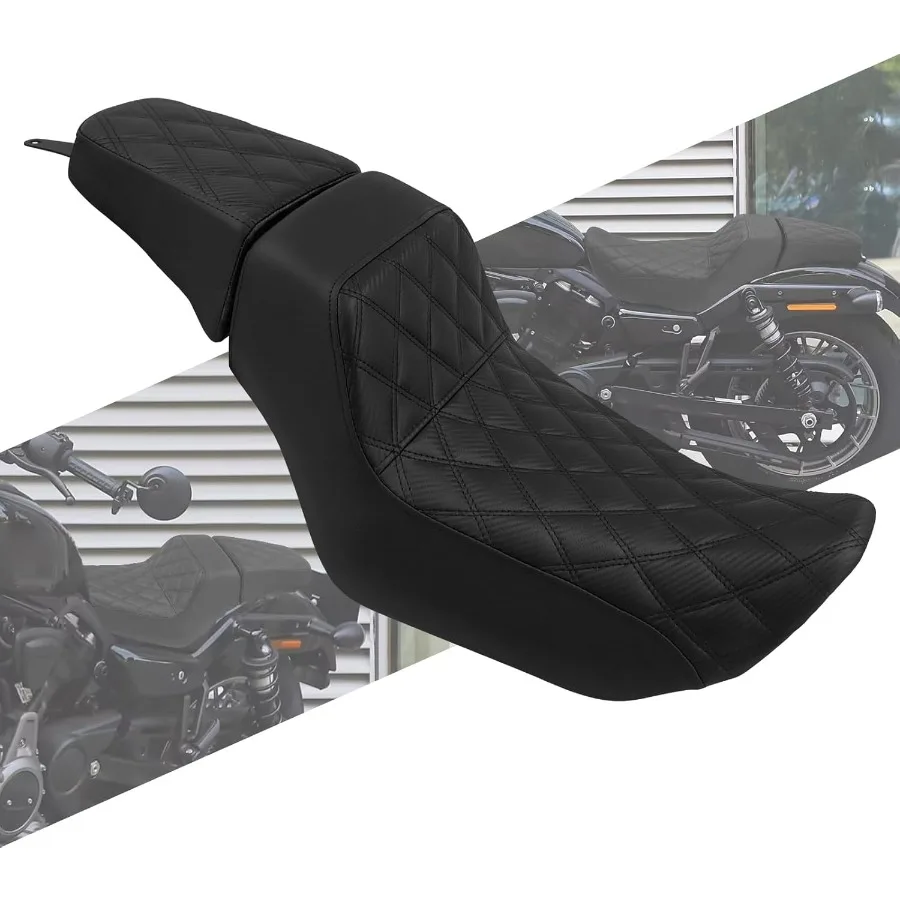 เบาะนั่งหน้าคนขับมอเตอร์ไซค์ เบาะนั่งหลังผู้โดยสาร หนังแท้ แบบชิ้นเดียว สำหรับรถฮาร์เลย์ ไนท์สเตอร์ RH975 RH9