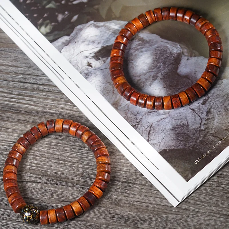 Natural Hainan Huanghuali Tablet Bead DIY Single Loop Bracelet Unisex Collectible Prayer Beads Jewelry