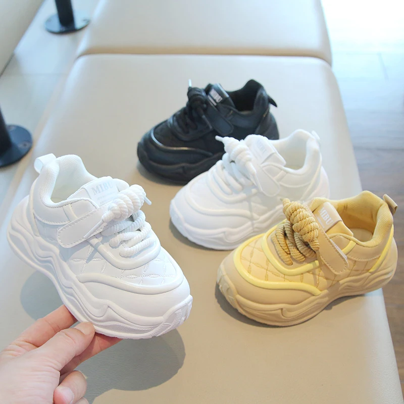 

Children White Running Shoes Kids Fashion Sneakers PU Soft Non-slip Breatheable Comfortable Boys Girls School Casual Sport Shoes