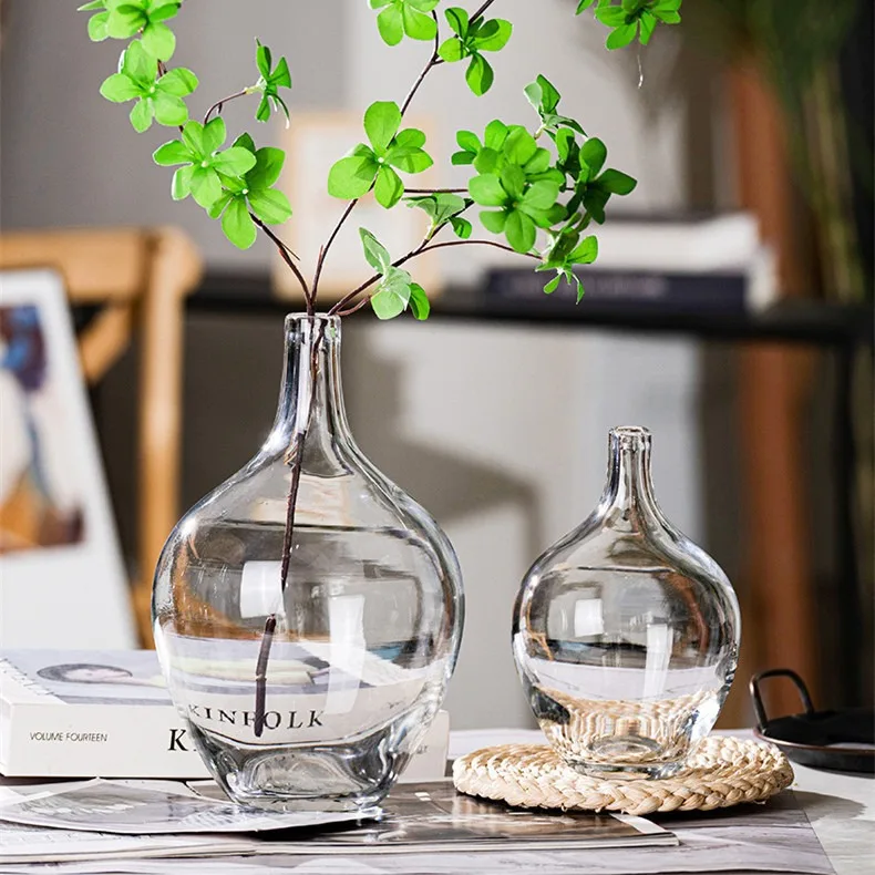 Japanese-style Large Floor-to-ceiling Hanging Bell Glass Vase Horse Drunk Wood Flower Grower Living Room Decoration Ornaments
