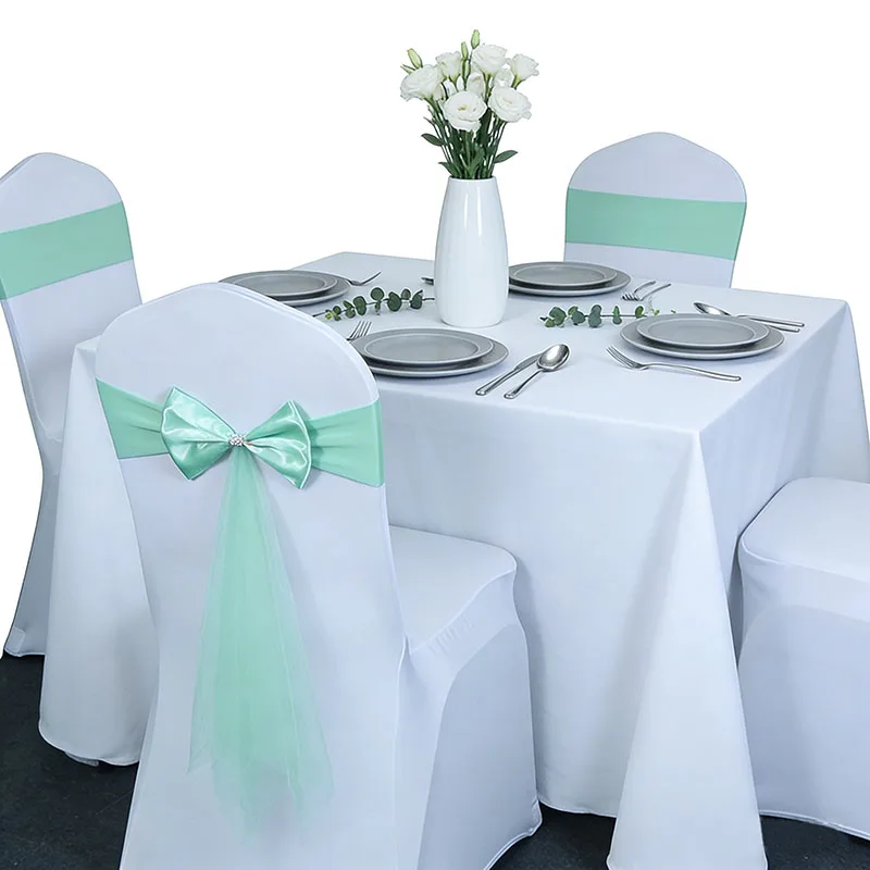 4/6/8/10/12 Pcs Chair Sashes Tie Knot Back Elastic Band Stain Grenadine Belt Bow For Banquet Wedding Party Event Decoration