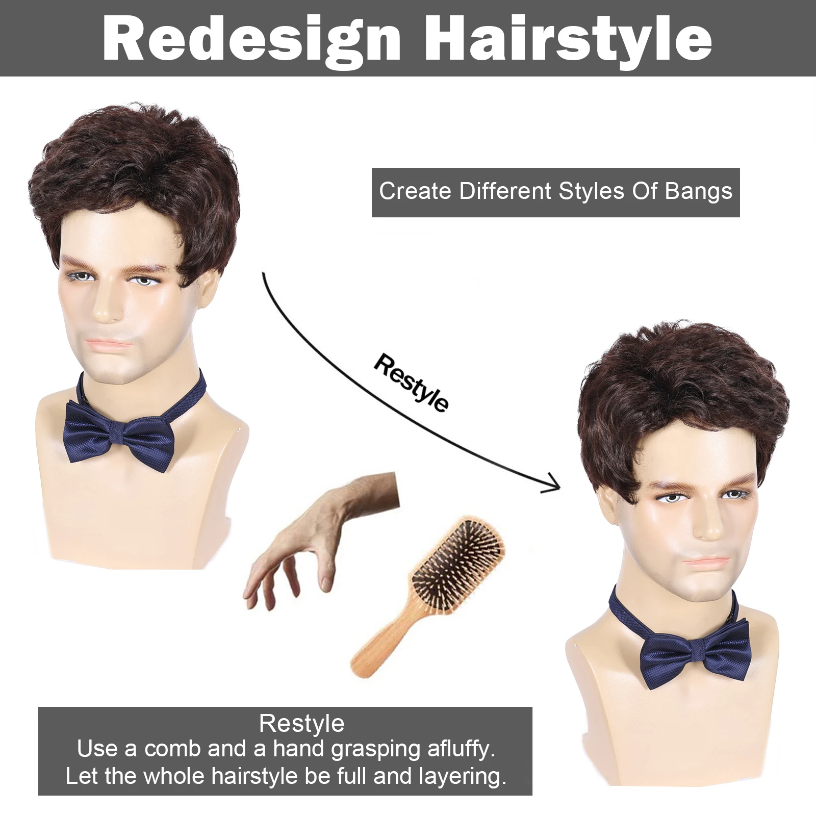BCHR Men's Wig Short Brown Wig Men Layered Natural Fluffy Synthetic Hair Halloween Costume Wigs for Male Man image 4