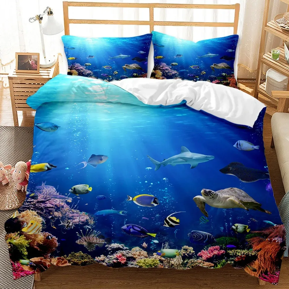 Underwater World Bedding Set Duvet Cover Pillowcases Twin Full Queen King Bed Linen 3D Print Sea Fish Duvet Cover Sets