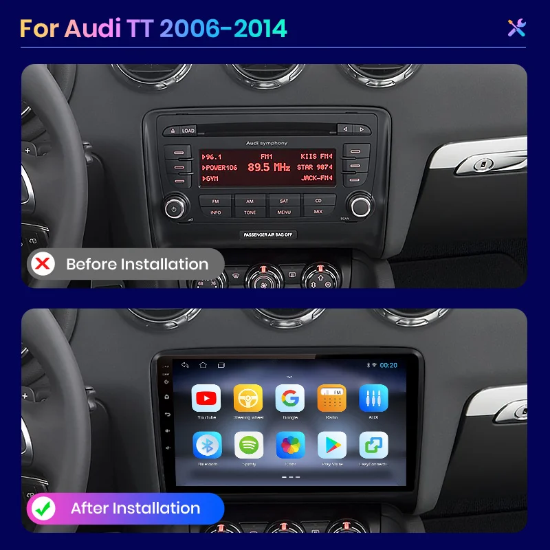 Para Audi TT MK2 8J 2006-2014 CarPlay inalámbrico para Apple Android Auto Radio GPS IPS RDS FM WiFi BT 4G 8Core Multimedia estéreo 2