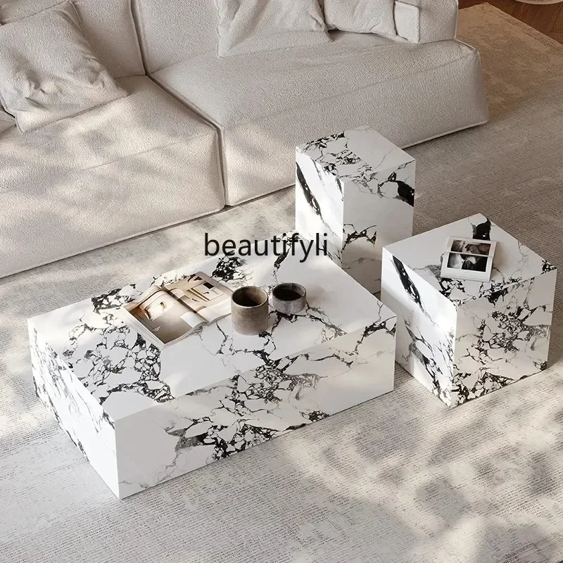 Italian square coffee table combination light luxury modern rock slab living room high-end villa designer tea tableAA