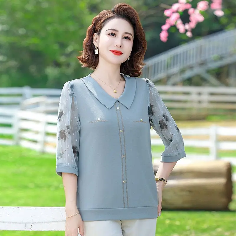 夏の新作ミッドスリーブTシャツファッショナブルな女性のトレンディなベーストップ