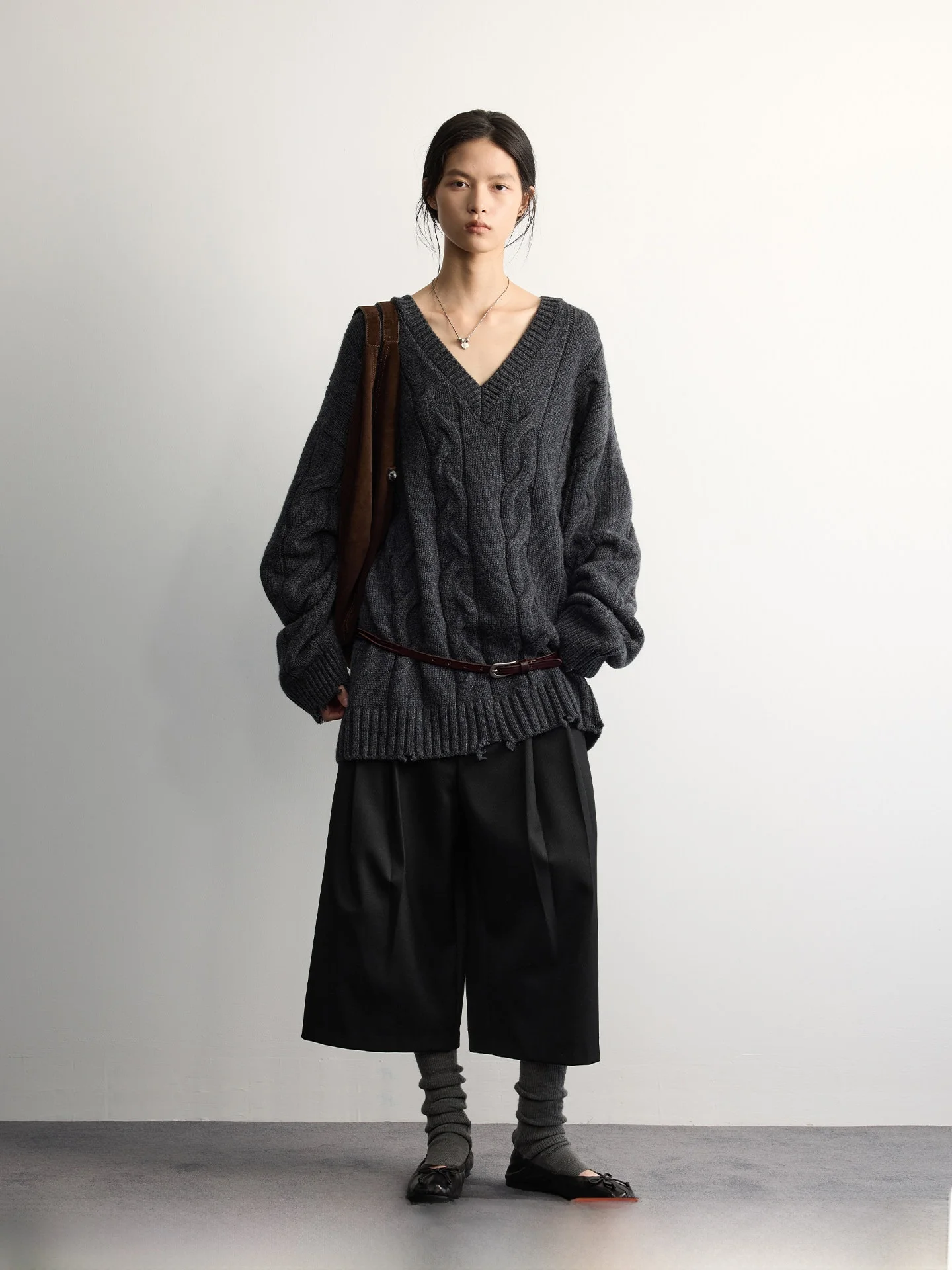 

Thiened Woolen Sweater V-Ne Tibetan Yak Wool Blend Winter Faion Randiece25 Commute Sle Hand-Waed Wear
