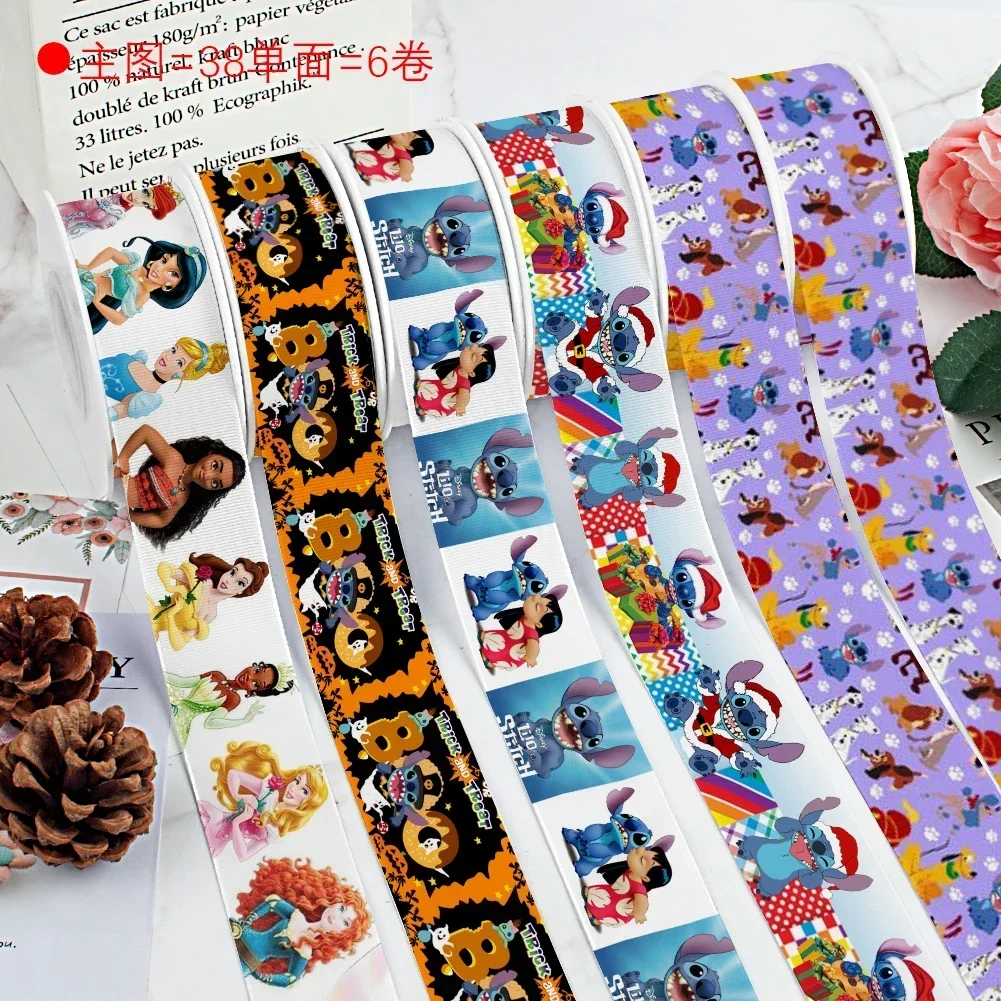 10 Yards Disney Cute Linabell Stitch Princess Mickey Grosgrain Ribbon Custom For Cheer Bows Crafts Suppliers Cartoon Ribbons