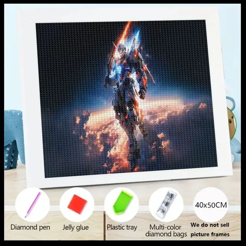 1 peça kit completo de pintura diamante 5d, design dinâmico de guerreiro robô mecha de ficção científica com elementos brilhantes, strass de cristal diy