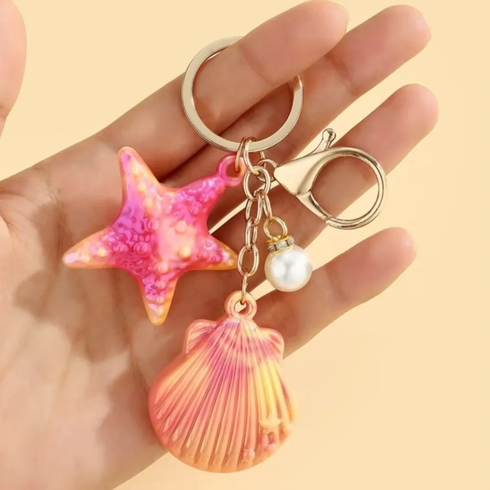 Cute Colorful Shell Keychain Resin Marine Creature Shell Key Ring Mermaid Starfish Shell Pendant Beach