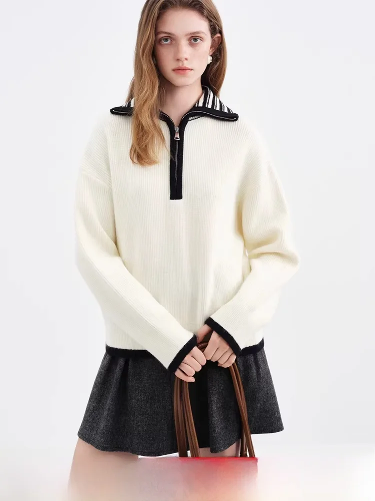 

수영 женский вязаный свитер, внутренняя одежда, свободный крой, воротник на молнии, цветная блузка, осень-зима, новый Sle, мягкое полиэфирное волокно