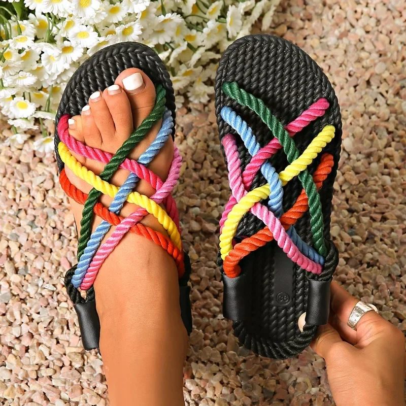 Daily Ladies Shoes 2025 Brand Peep Toe Women's Sandals Fashion Narrow Band Sandals Women New Plus Size Mixed Colors Flat Sandals