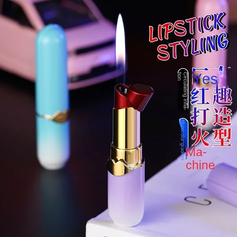 Mini Cute Lipstick Lighter Open Flame Butane Gas Lighter Exquisite Portable Ladies Lighter Cigarette Accessories Small Gifts