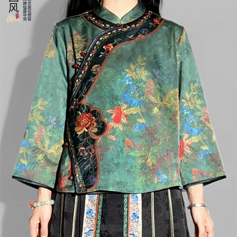 Vintage button-down blouse lady dress national style new Chinese embroidery