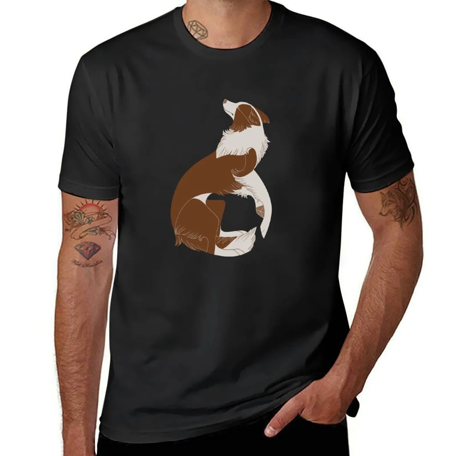 Geometric dogs - Border Collie (Brown) T-Shirt plus sizes boys animal print sports fans mens white t shirts