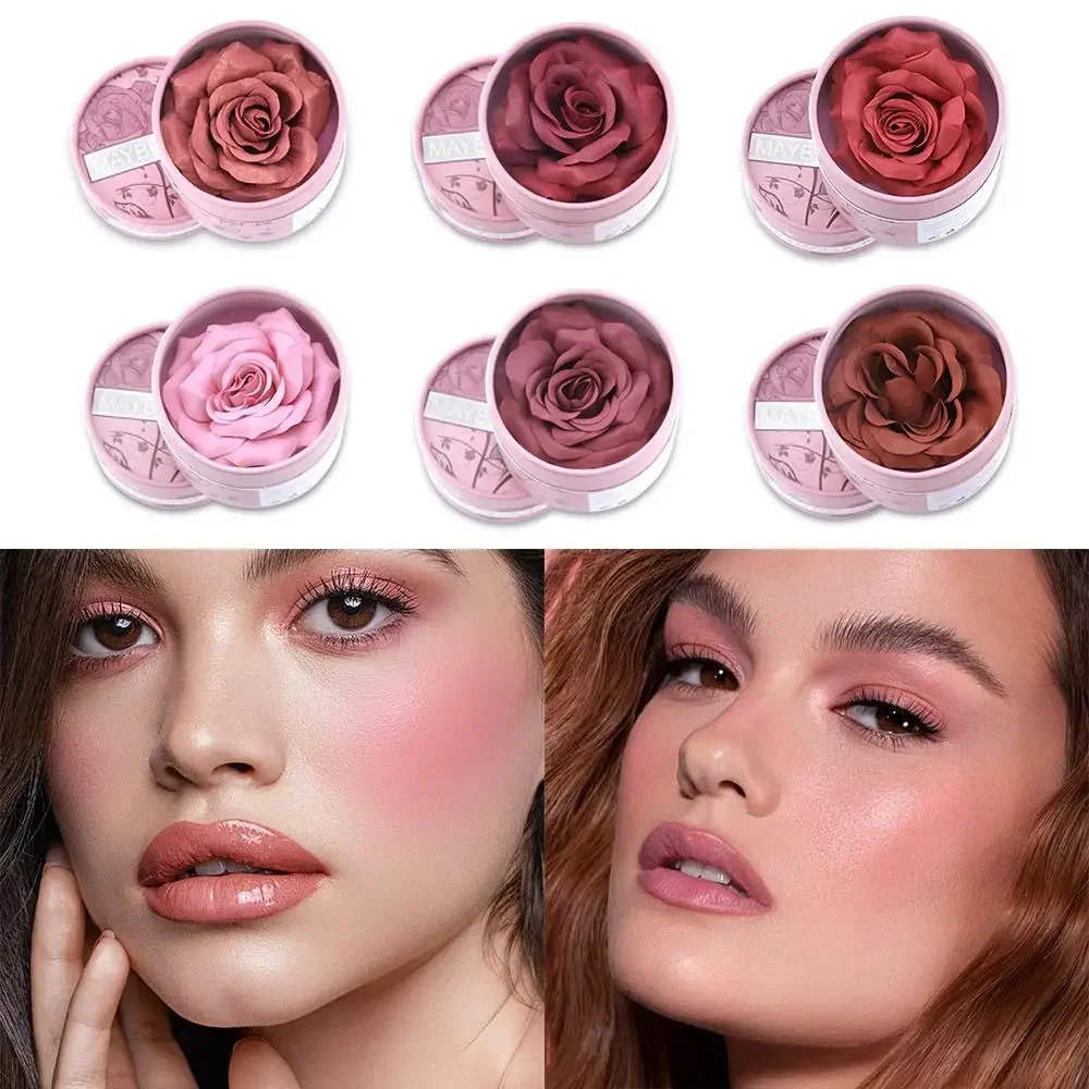 

3D Rose Petals Powder Blusher Multicolor Natural Brightening Highlight Grooming Palette Matte High Visibility Color Cosmetics