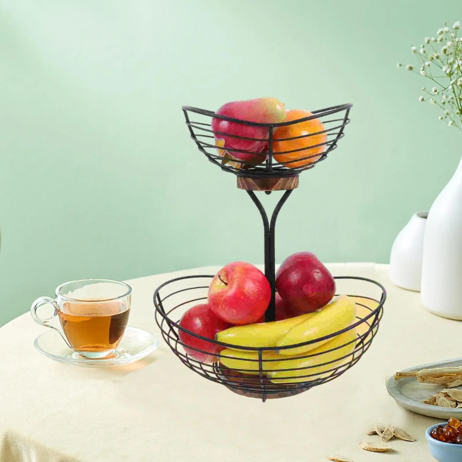 2 Tiered Fruit Basket Serving Stand, Space Saver Stand, Countertop Vegetables Rack, Serving Bowl for Counter Top Party